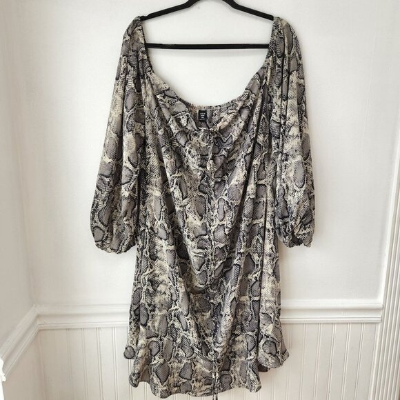 Shein Curve Snakeskin Python Print Long Sleeve Midi Dress 4XL - Picture 1 of 9